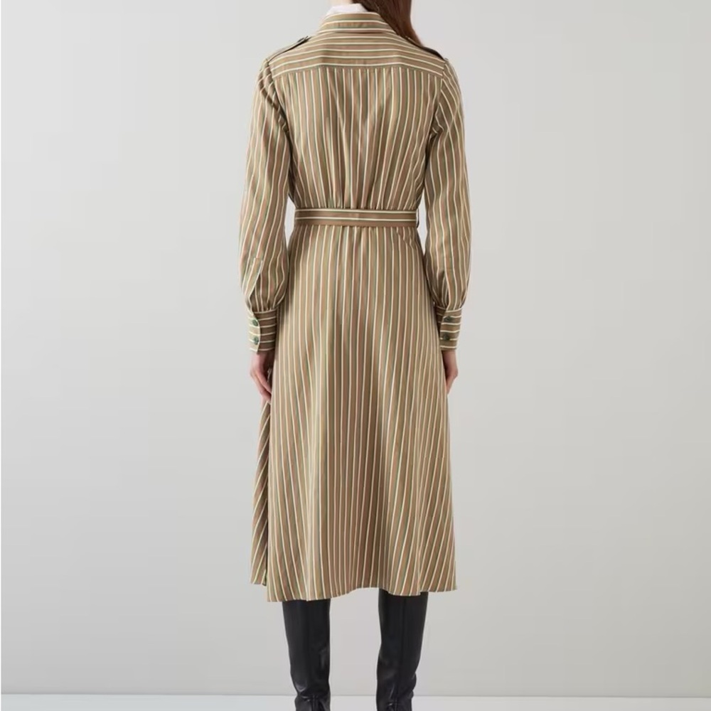 LK Bennett Tan and White Striped Long Sleeve Dress - Picture 3 of 7